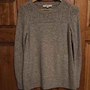 LOFT Gray and Brown Crew Neck Sweater Soft Knit